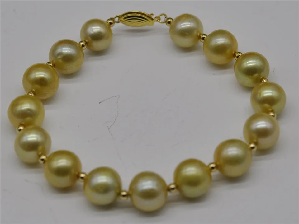 

HABITOO 9-10MM ROUND SOUTH SEA GOLD PEARL BRACELET 14K YELLOW GOLD CLASP 8 INCH Bangle Jewelry Bracelets for Women Gift