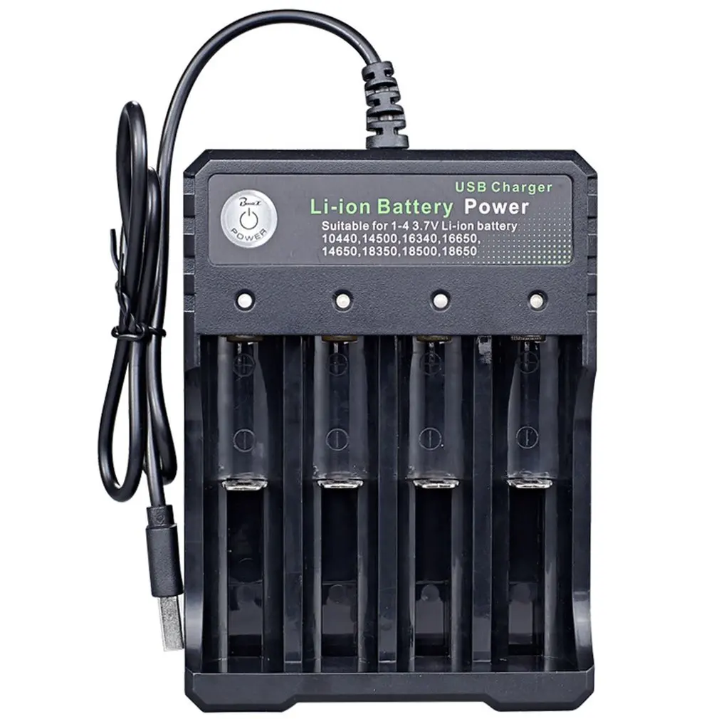

USB 18650 Battery Charger Black 4 Slots AC 110V 220V Dual For 18650 Charging 3.7V Rechargeable Lithium Battery Dropshipping