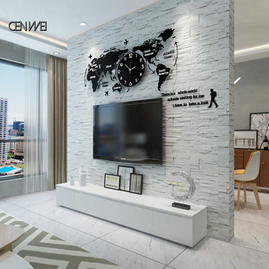 World Map Wall Clock Luminous Modern Design for Living Room Glow in Dark Large Acrylic Sticker Watch Home Decor | Дом и сад