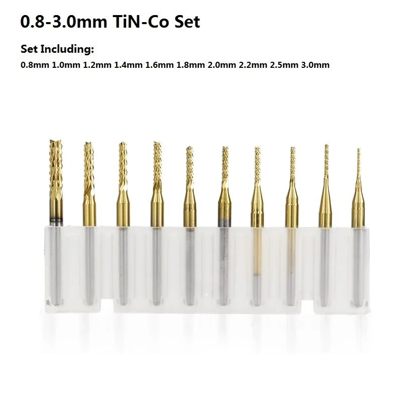 10pcs 0.8-3.0mm 10 шт. 0,6-3,175 мм фрезерный станок с ЧПУ для фрезерования металла PCB Фрезерный резак титановое покрытие Карбид Концевая фреза - Длина режущей кромки: 10pcs 0.8-3.0mm