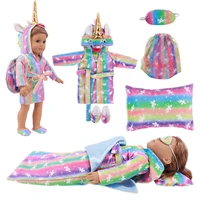 unicorn doll pajamas bathrobesjumpsuitssleeping bagpillowmaskslipper fit 18inch american 43cm born baby generation girl toy