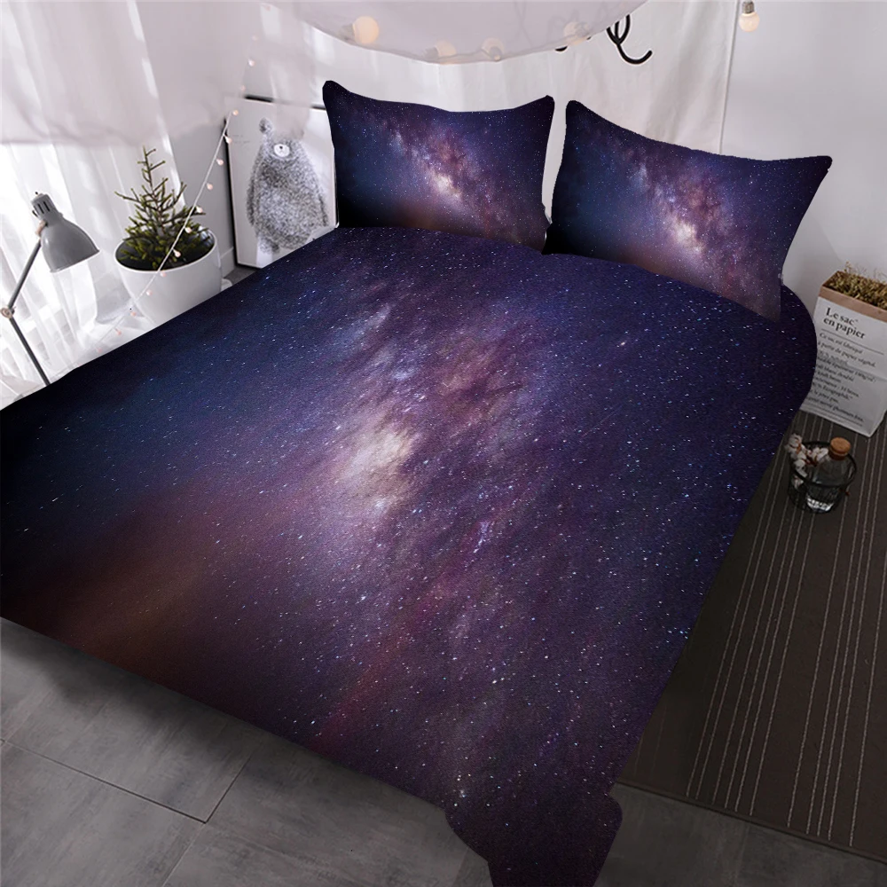 Комплект постельного белья фиолетового звездного неба с 3D пейзажем 3 шт.