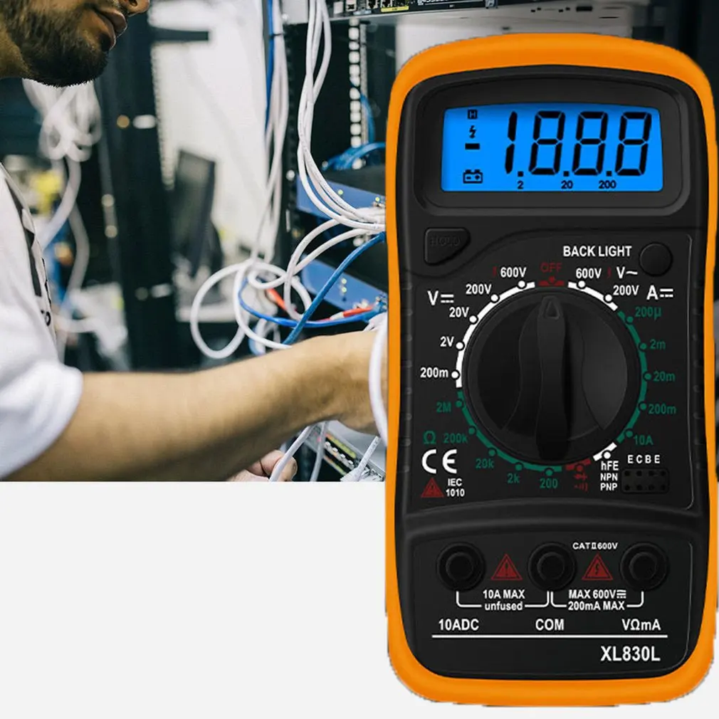 

XL830L Handheld Digital Multimeter LCD Backlight Portable AC/DC Ammeter Voltmeter Voltage Tester Meter Multimetro With Test Lead