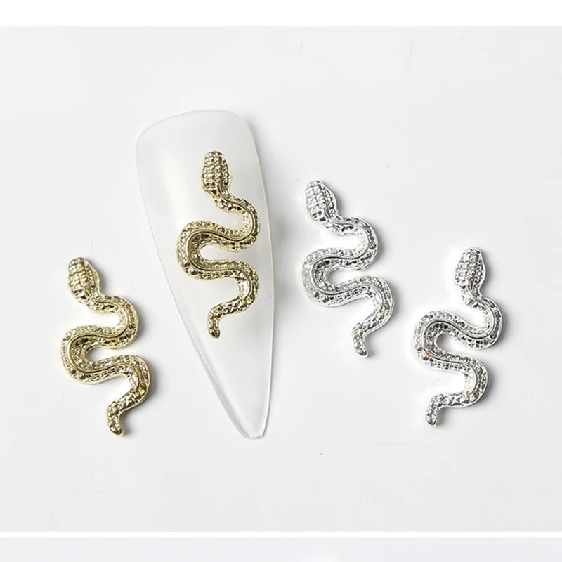 

3D Metal Snake Nail Decorations 8*18mm Gold Sliver Oversize Faltback Alloy Serpentine Nail Accessories Manicure Charms 5Pcs/bag