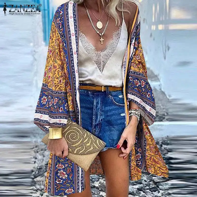 

ZANZEA Femme Clothing Bohemian Cover Casual Baggy Long Sleeve Blouse Chemise 2022 Women Autumn Floral Printed Kimono Cardigans