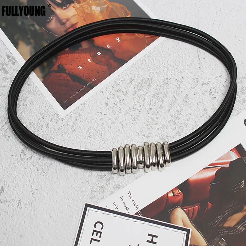 Fashion Alloy Women Belts Luxury for Genuine Leather Buckle Jeans Decorative Ladies Retro Decorative Punk Metal Elastic Waist