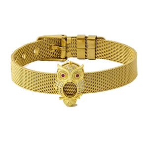 Aibef Popular Jewelry Owl Design Gold Silver Color Adjustable Stainless Steel Buckle Charm Bracelet 