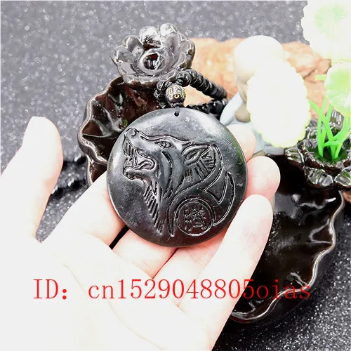 Китайский натуральный черный зеленый нефритовый волк кулон ожерелье Шарм