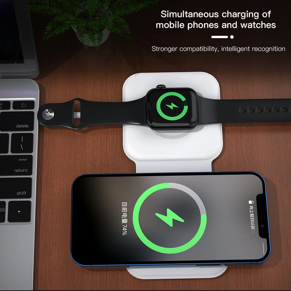 mag magnetic safe wireless duo charger for apple iphone 12 mini 11 pro max 2 in 1 folding fast charging pad for airpods iwatch free global shipping