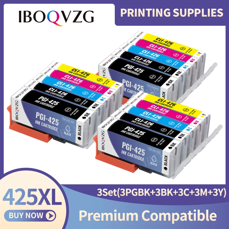 

IBOQVZG 15PCS For Canon PGI425 PGI-425 CLI-426 Compatible Ink cartridge For Canon PIXMA IP4840/IP4940/IX6540/MG5140/5240 Printer