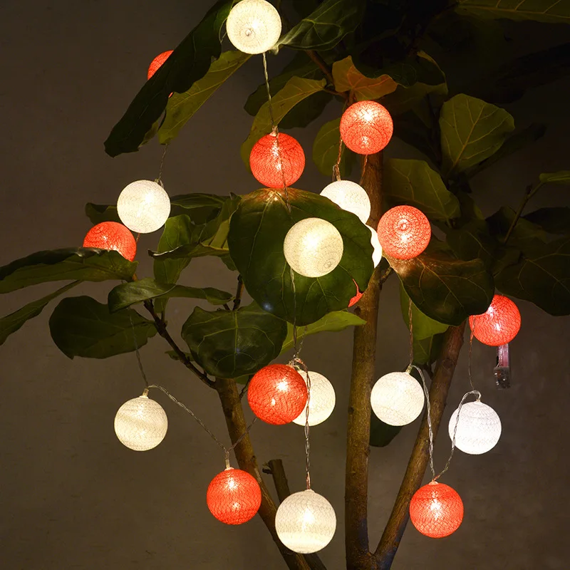 

20 LED Cotton Ball Garland String Lights Christmas Fairy Lighting for Outdoor Holiday Wedding Party Baby Bed Home Decoration