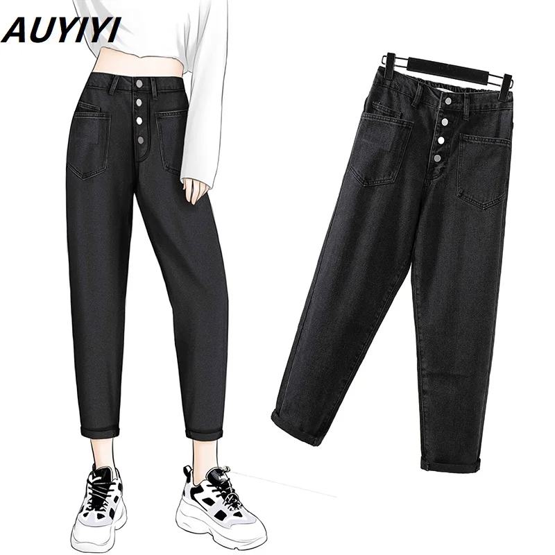 

AUYIYI 2021 Fall New Fashion Plus Size Women's All-match Casual Slim Jeans Western Comfortable Pants