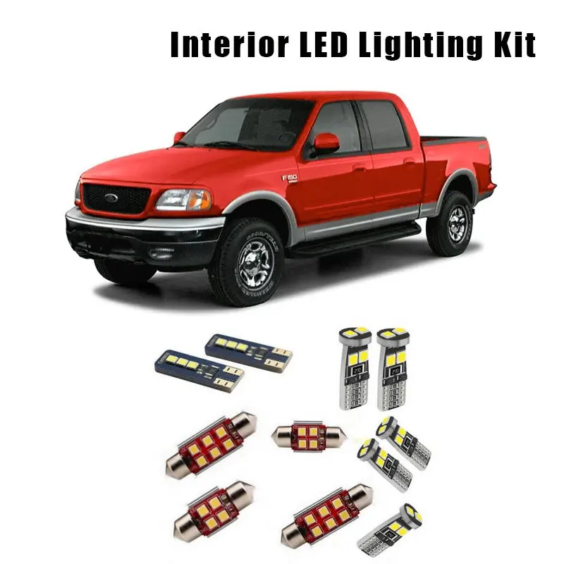 

For 1997-2000 2001 2002 2003 Ford F-150 F150 10 Bulbs White Interior LED Car Map Dome Light Kit Fit Courtesy Step License Lamp