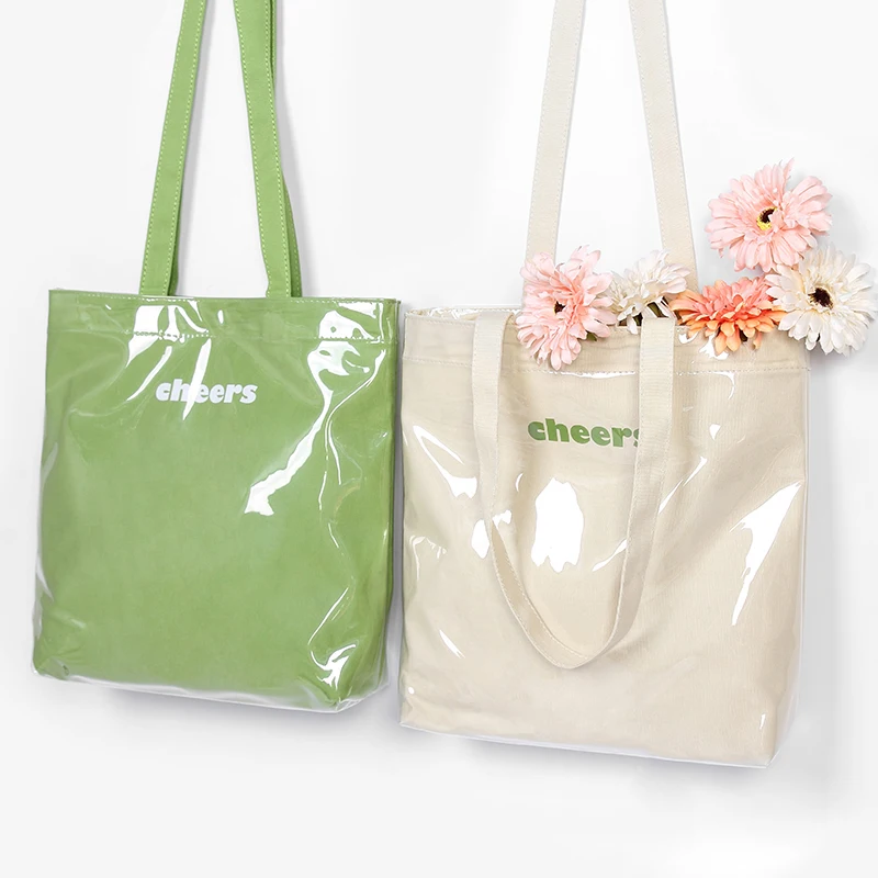 

2020 Summer Portable Shopping Bag Large Capacity Transparent PVC Casual Work Tote Handbag Waterproof Outdoor Beach Shoulder Bags