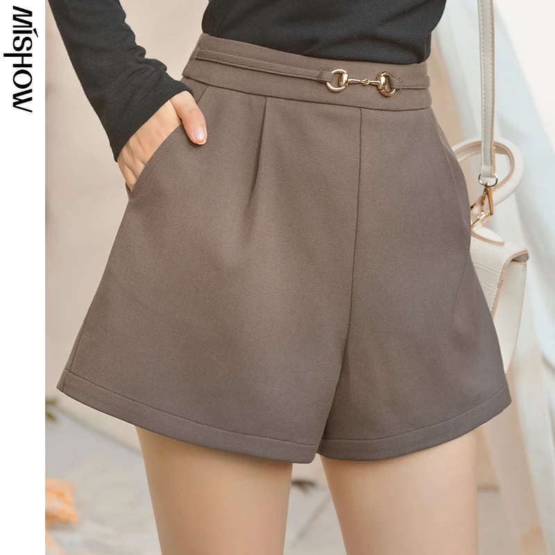 

MISHOW 2020 Autumn Shorts For Women Solid Wide Leg Pants Casual Short Trousers Belt Fashion Office Lady Female Bottom MX20C2483