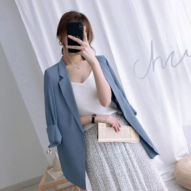 

Office Lady Blazer Women Spring Autumn Outerwear Solid Elegant Simple Formal Clothing Ins Fashion Jacket OL Suit Coat Workwear