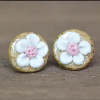 1-pink pistil Симпатичные керамические цветочные серьги-гвоздики ручной работы специальный этнический подарок для девочек рождественские украшения - Окраска металла: 1-pink pistil
