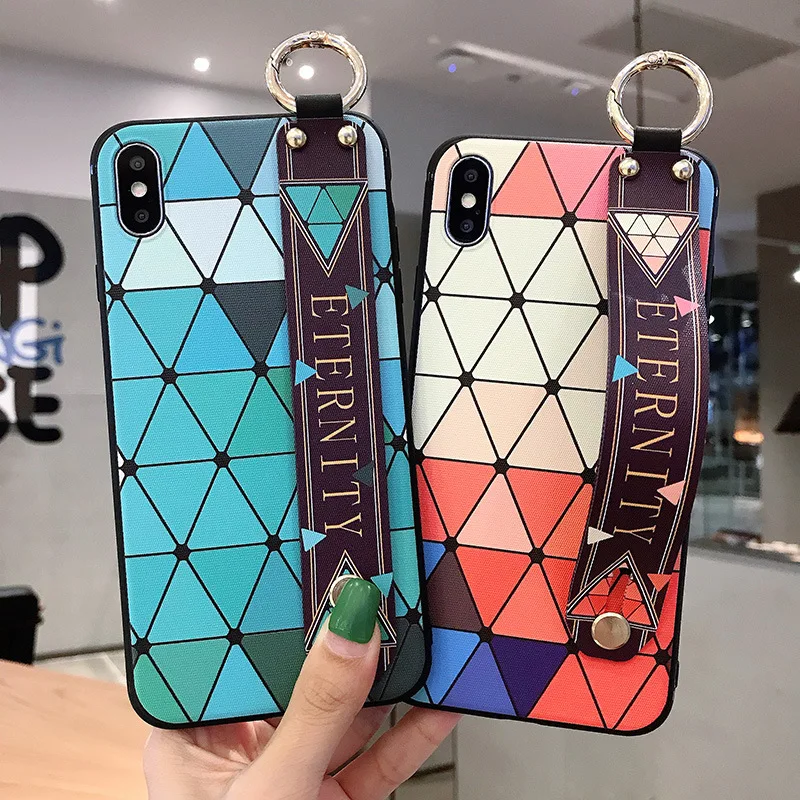 

3d Geometric Case with Strap for iPhone 11 12 Pro Max 12 Mini Cases IPhone XR XS X 7 8 6 Plus