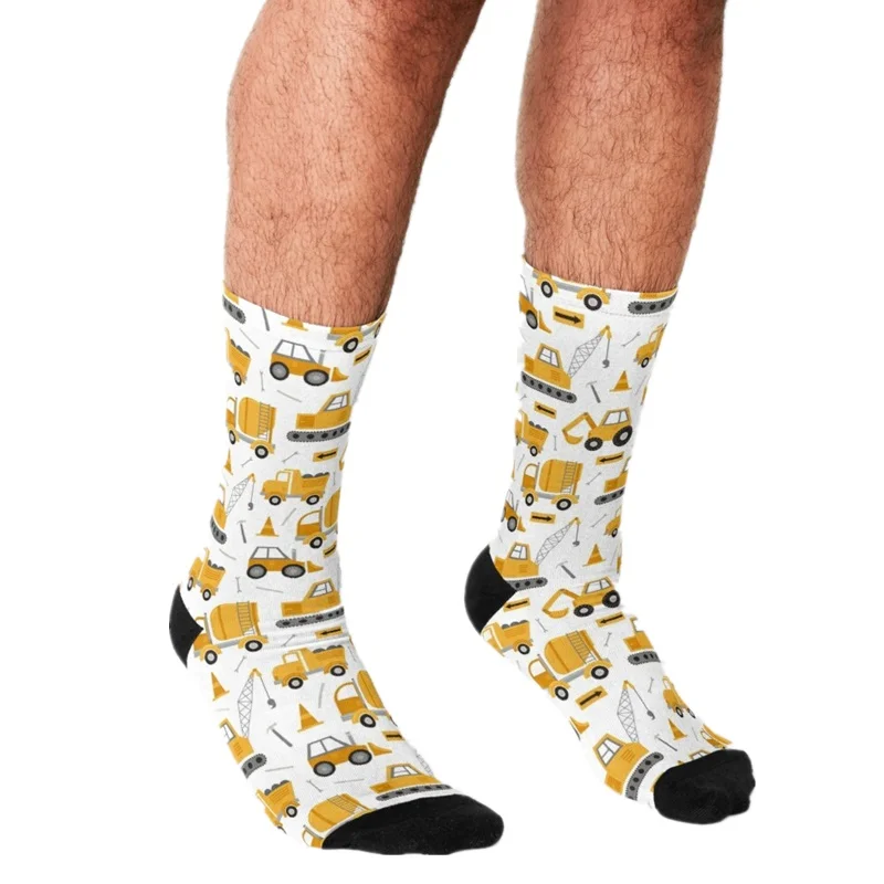 

Funny Men's socks Construction Trucks Pattern Printed hip hop Men Happy Socks cute boys street style Crazy Socks for men