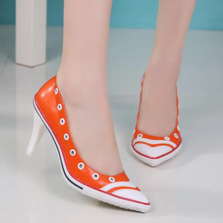 Женские туфли на высоком каблуке лодочки из натуральной кожи с острым носком и