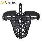 Мужское нижнее белье верности, эротические из искусственной кожи, корзина, стринги, трусы-брифы с открытой ягодицей, сексуальные стринги с замком