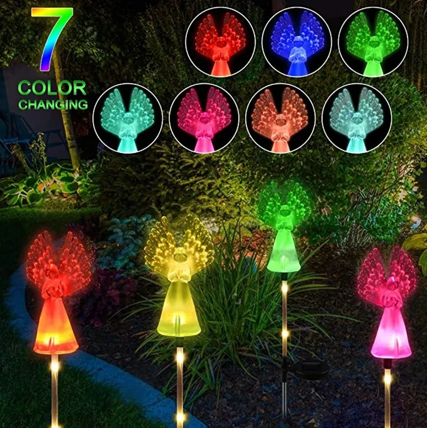 

Colorful LED Waterproof Solar Automatic Charging Angels Light Garden Goddess Lights Yard Lamp for Patio Lawn Landscape Pathway