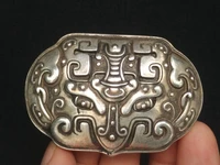 yizhu cultuer art collection china tibet silver carving beast face figure belt button decoration gift