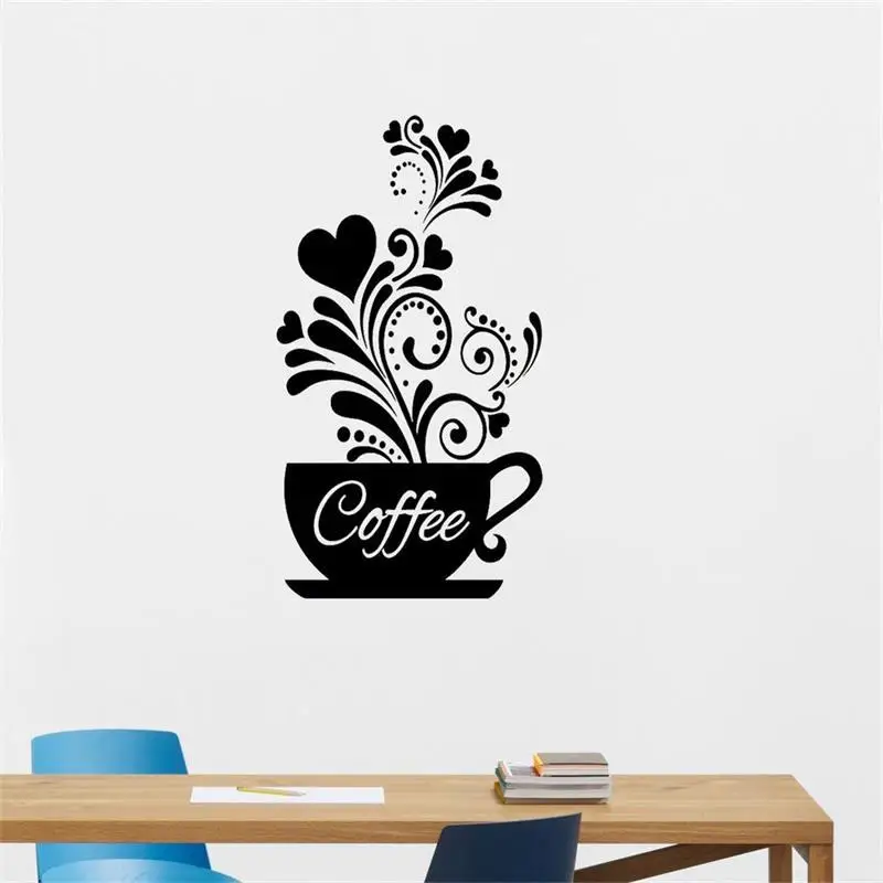 

Creative Flower vine coffee Cup wall sticker for cafe restaurant decoration Decals wallpaper Hand carved kitchen stickers