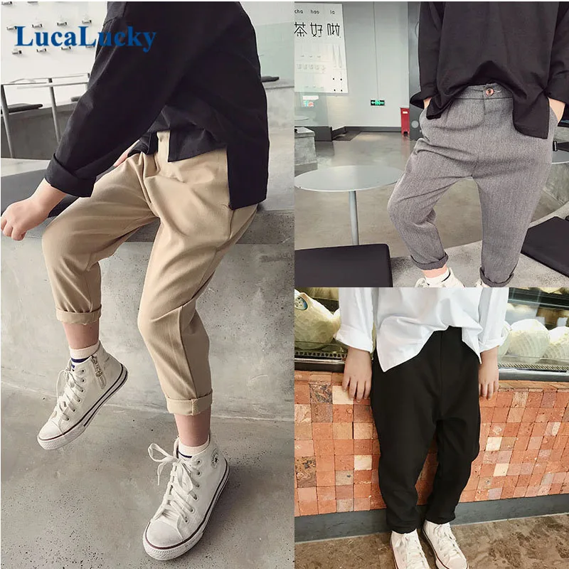 

LucaLucky New 2021 Spring Pants Toddler Boys Solid Cargo Pant For Kids Mid Waist Cotton Slacks Clothing Children Fashion Trouser