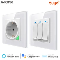 tuya wifi smart light switch push wall eu uk 16a socket glass panel electrical on off 110v 220v 123gang for alexa google home