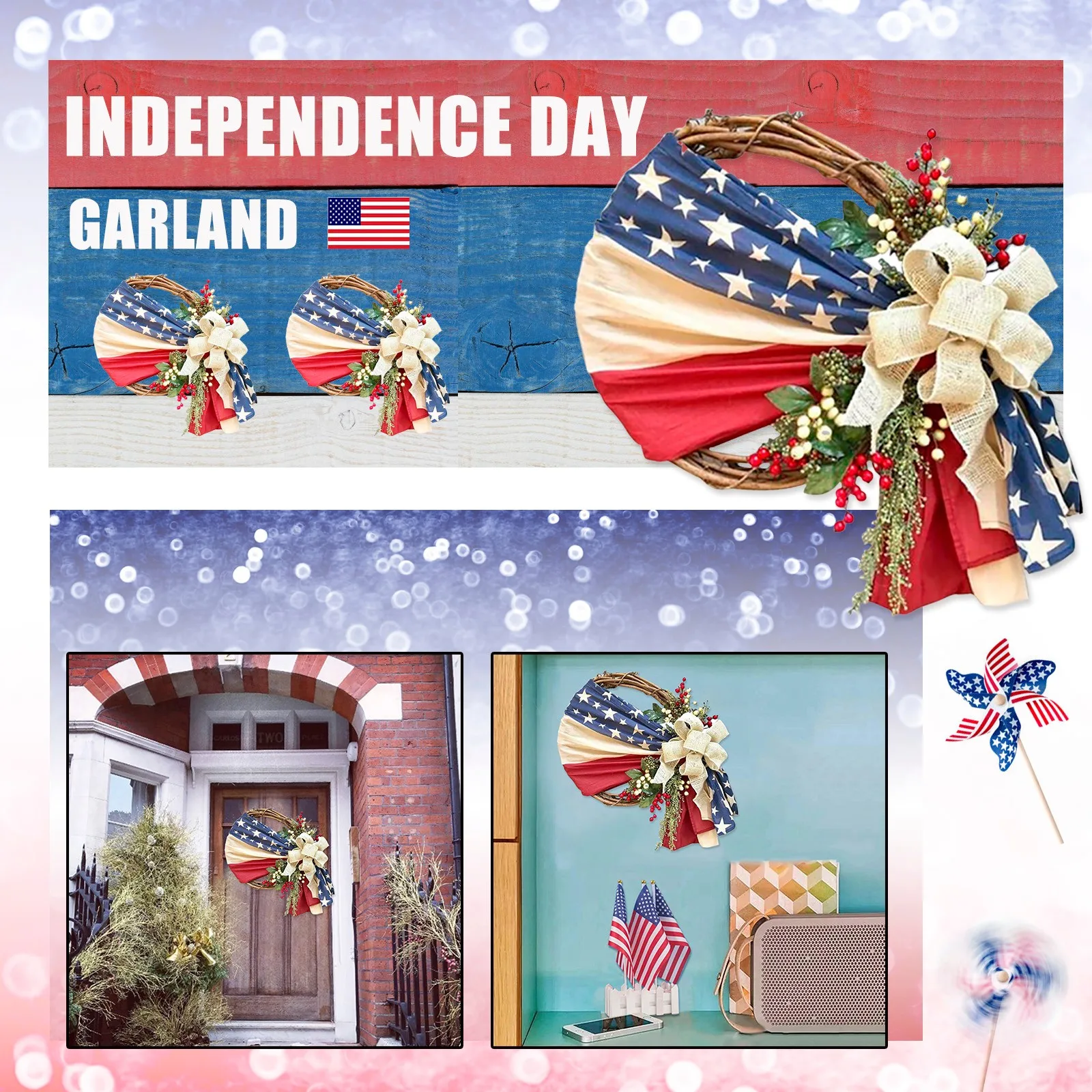 

Independence Day Patriotic Floral Sunflower Wreath Artificial Plants For Home Decor Indoor Wreath Hanging Pendants Wedding Decor