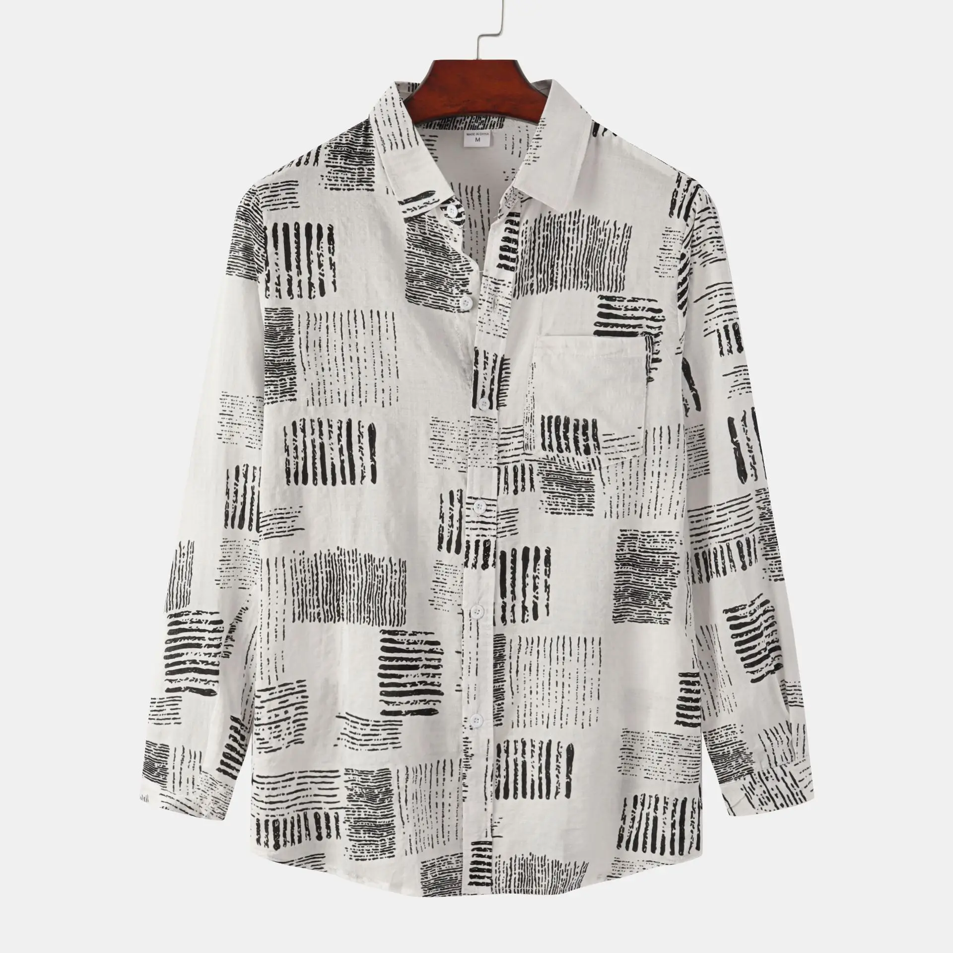 

PARKLEES Mens Casual Long Sleeve Printed Button Up Shirts Turn Down Collar Harajuku Shirt Streetwear Men Spring Autumn Camisas