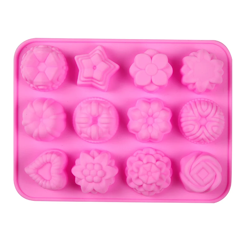 12 Flowers DIY Cake Mold Kitchen Silicone Form For Muffin Silikon Bakeware Rubber Baking Tools Mould Chocolate Egg Tart Mold