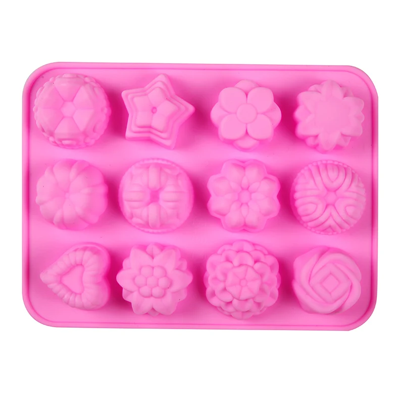 

12 Flowers DIY Cake Mold Kitchen Silicone Form For Muffin Silikon Bakeware Rubber Baking Tools Mould Chocolate Egg Tart Mold