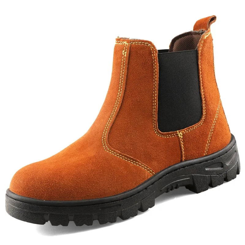

large size men's leisure steel toe cover work safety boots welder cow suede leather shoes safe chelsea boot security ankle botas