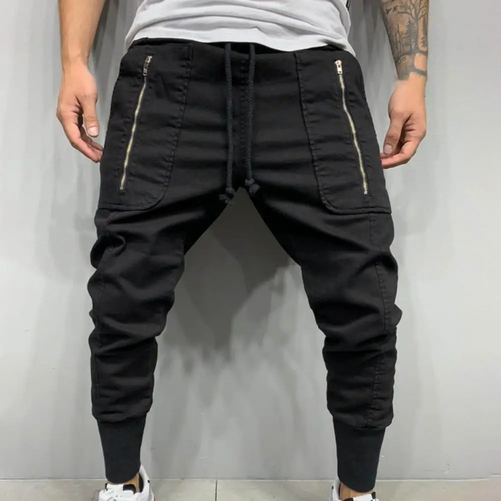 

5 Sizes Casual Men Trousers Pure Color Mid Waist Fashionable Drawstring Fashion Men's Pants Long Cargo Trousers for Sports