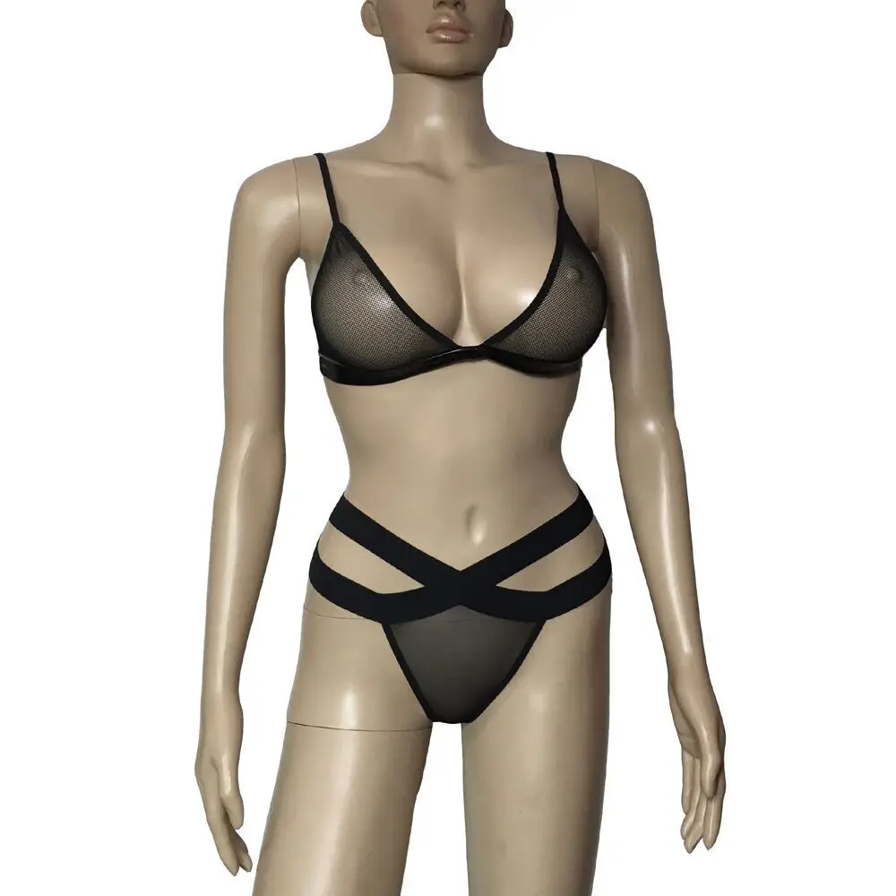 Сексуальный женский прозрачный сетчатый бюстгальтер бикини комплект из топа и