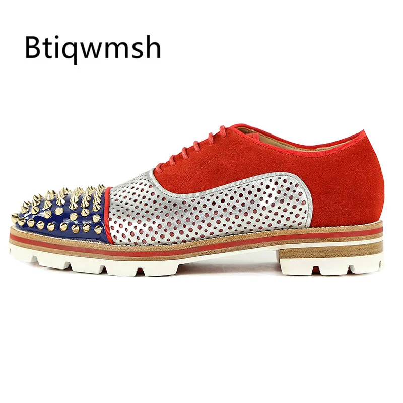 Красная замшевая Шипованная обувь Мужская с острым носком заклепками и