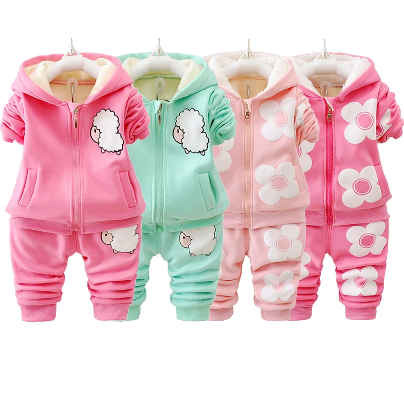 

New Baby Girls Winter Warm Jackets +Pants Children Set Thicken Fleece Tracksuit Infant Kids Cute Outfits for Toddler Home Wear