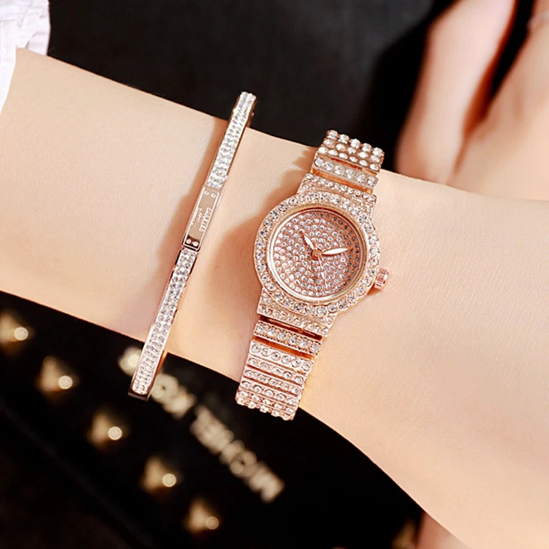

Luxury Stainless Belt Quartz Watches For Women Rose Gold Full Rhinestone Bracelet Dress Business Clock Watch Gift Reloj Mujer