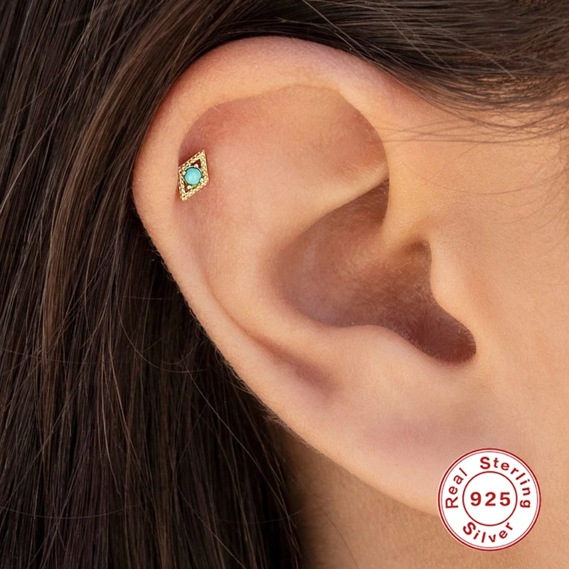 Женские серьги-гвоздики из серебра 925 пробы с бирюзовым камнем | Украшения и