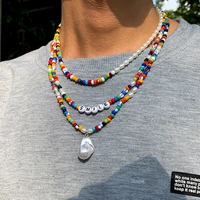 ingesight z y2k jewelry men acrylic letter colorful rainbow seed beaded choker necklaces multi layered imitation pearl necklaces