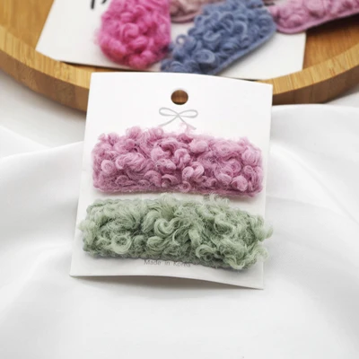Rec pink green Новые осенне-зимние аксессуары для волос для женщин, девочек, милые яркие цвета, ягненок, мягкая плюшевая повязка для волос, клипсы, геометрические заколки, головной убор - Цвет: Rec pink green