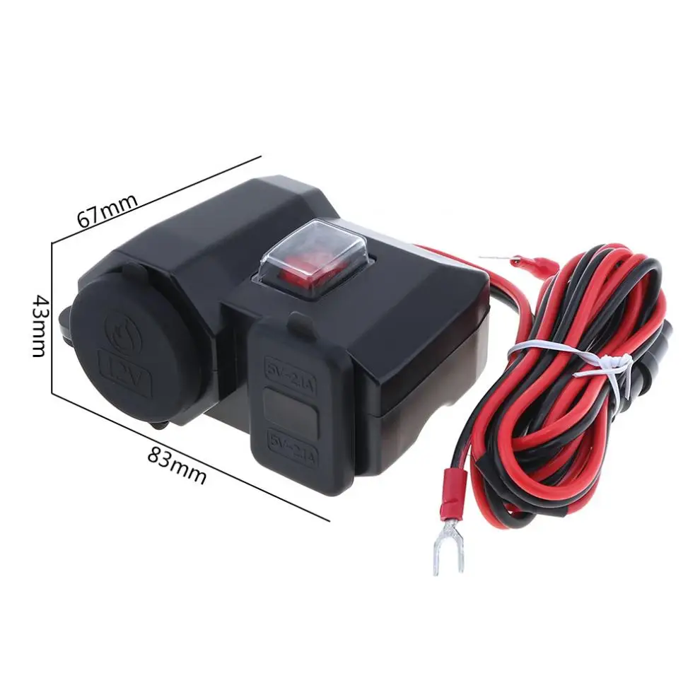 

12V DC 5V Dual USB Adapter Waterproof Motorcycle Phone Charger Voltmeter Support Install Cigarette Lighter with Switch Button