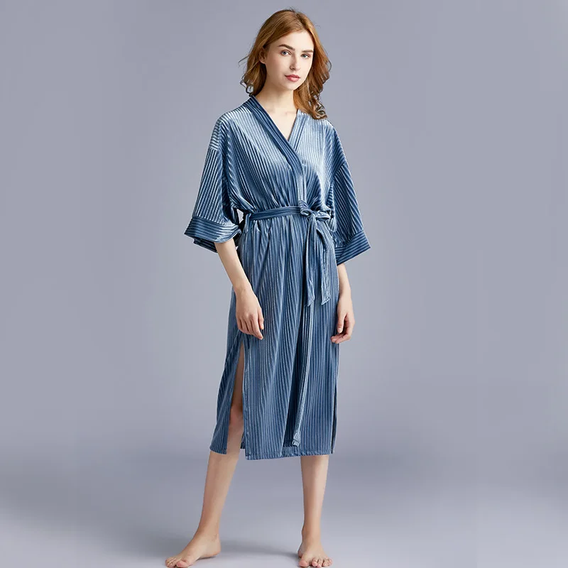 Золотая Бархатная женская ночная рубашка осень зима длинная домашнее