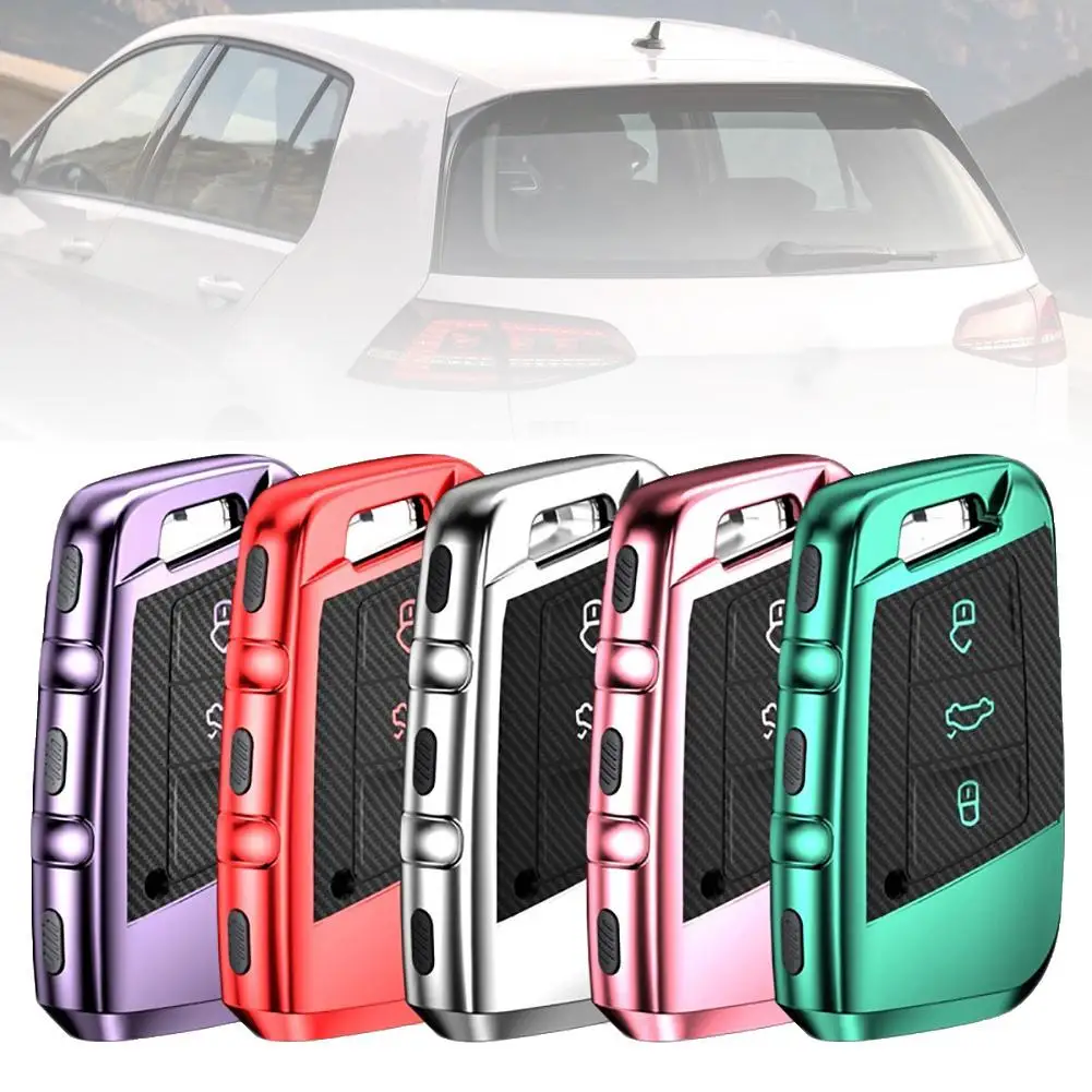 

Carbon Fiber Texture Car Key Fob TPU Protection Cover Shell Case for VW Magotan Wear-resistant Soft Anti-Scratch Car Key Cover