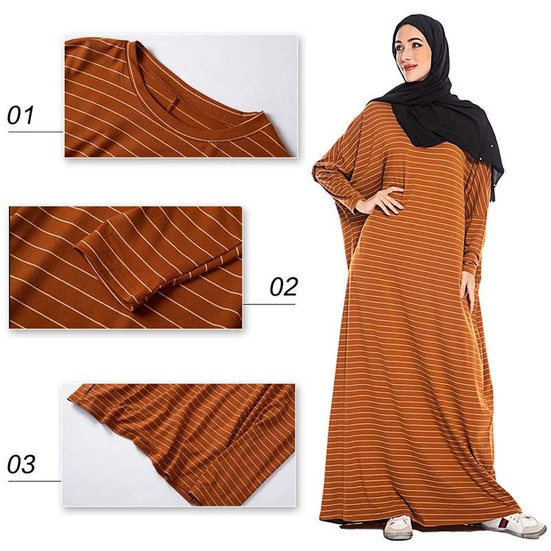 Скромная модная Макси одежда в полоску Турция Исламская рукав летучая мышь