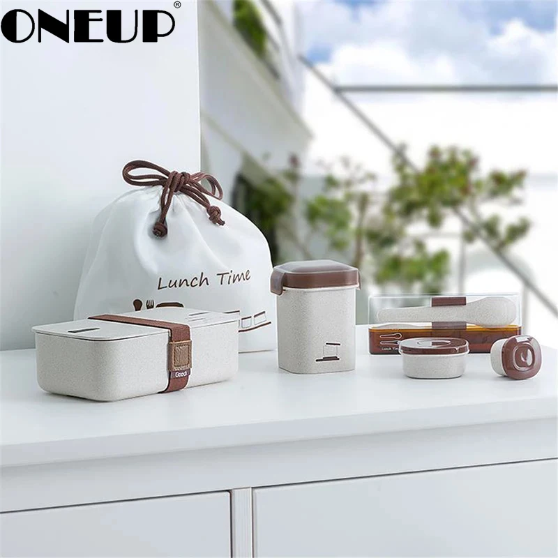 ONEUP пшеничная соломенная коробка для ланча набор с термо сумкой посуда Bpa Free Bento Box