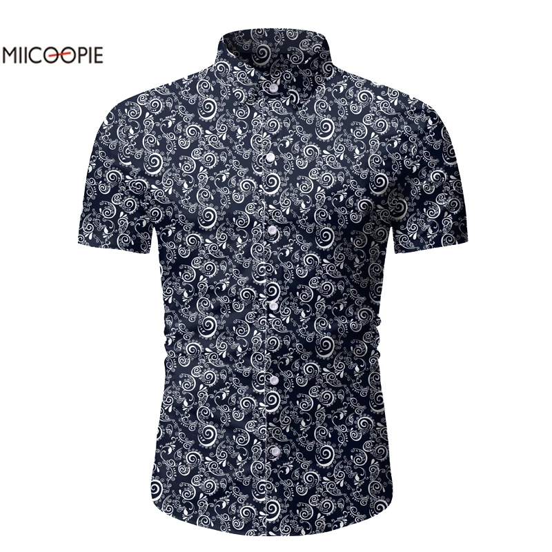 2019 Мужская рубашка Летний стиль с принтом Пляжная гавайская мужская