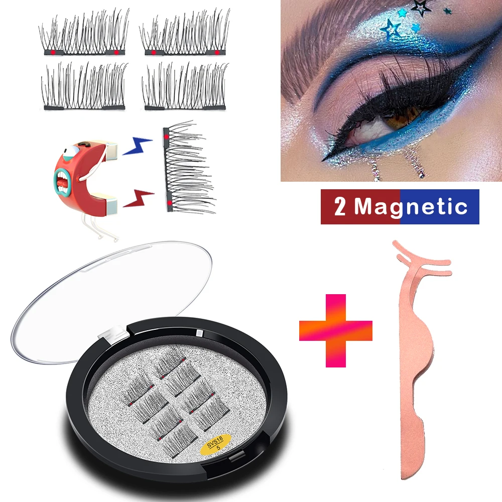 

VISIBLE 8PCS 3D 2 Magnets Magnetic Eyelashes Natural Mink False Lashes Extend Handmade Faux Cils Magnetique with Tweezers